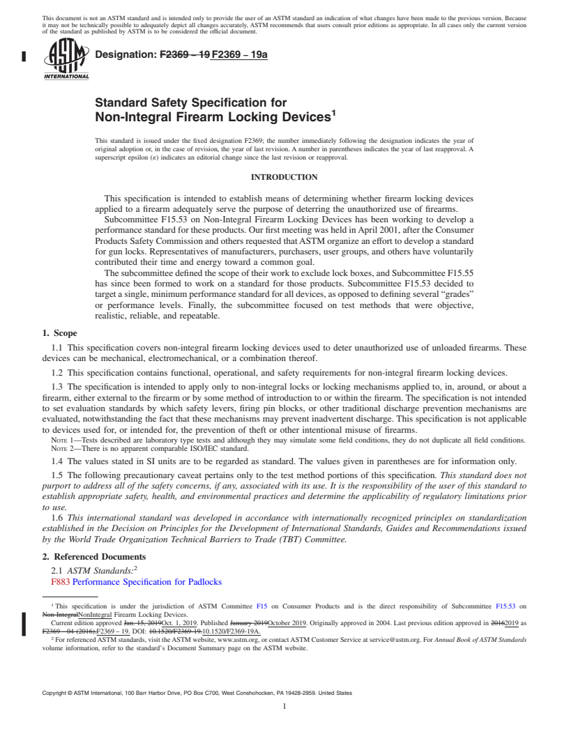 REDLINE ASTM F2369-19a - Standard Safety Specification for  Non-Integral Firearm Locking Devices