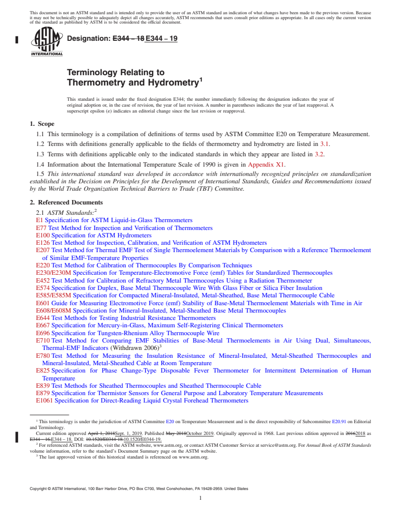 REDLINE ASTM E344-19 - Terminology Relating to  Thermometry and Hydrometry