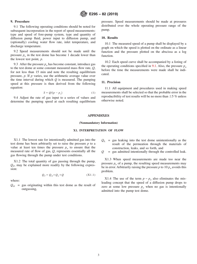 ASTM E295-82(2019) - Standard Test Method for Measured Speed of Oil Diffusion Pumps