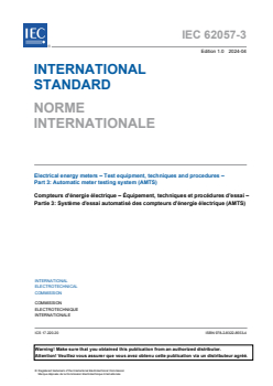 IEC 62057-3:2024 IEC 62057-3:2024 - Electrical energy meters - Test equipment, techniques and procedures - Part 3: Automatic meter testing system (AMTS)
Released:4/23/2024
Isbn:9782832285534 - Page 3 preview