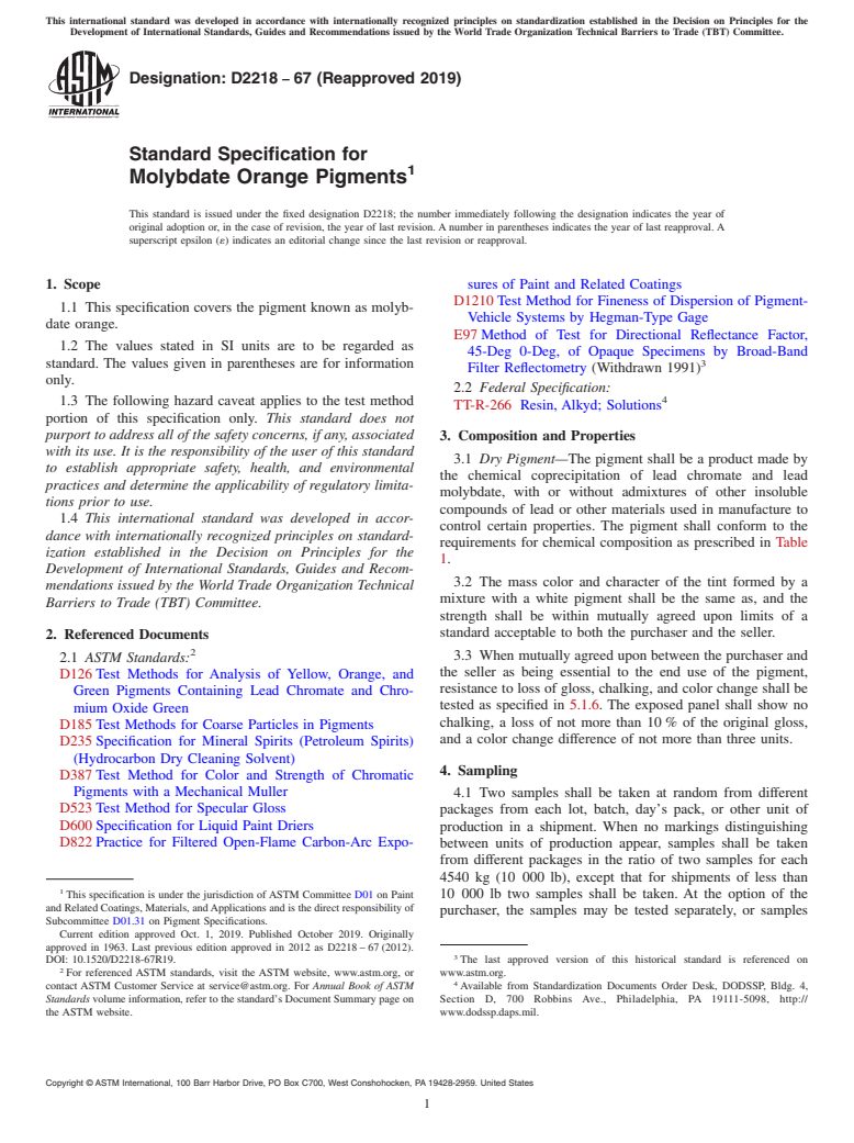 ASTM D2218-67(2019) - Standard Specification for Molybdate Orange Pigments