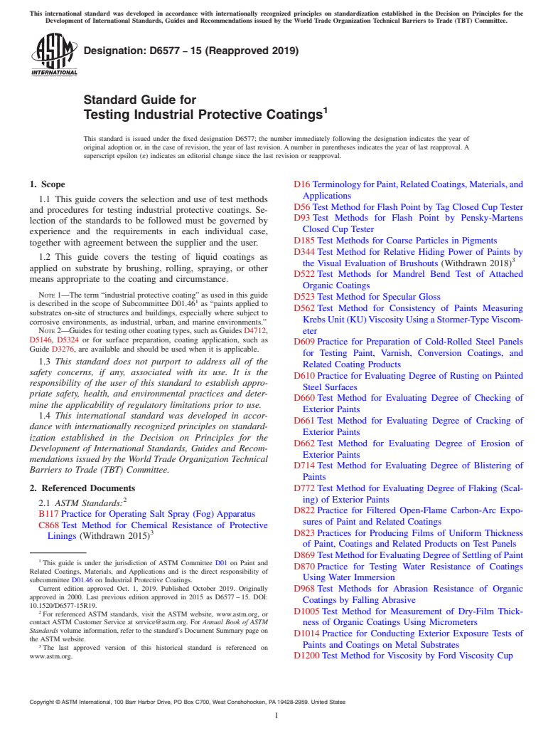 ASTM D6577-15(2019) - Standard Guide for Testing Industrial Protective Coatings