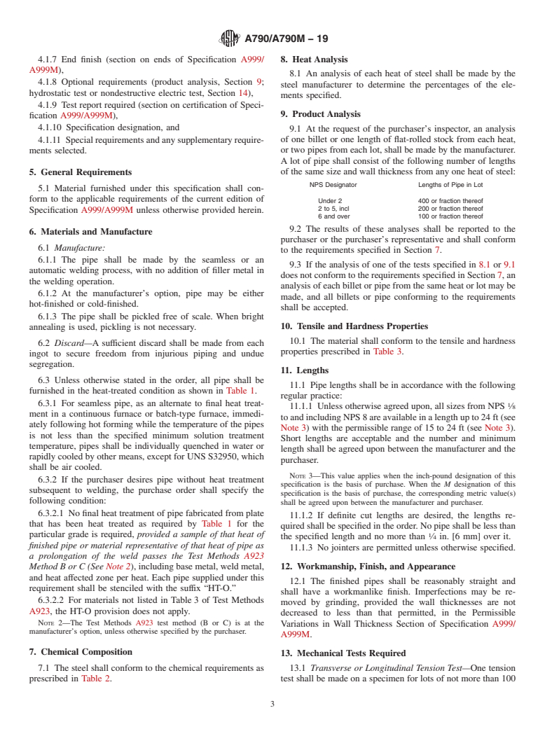 ASTM A790/A790M-19 - Standard Specification for  Seamless and Welded Ferritic/Austenitic Stainless Steel Pipe