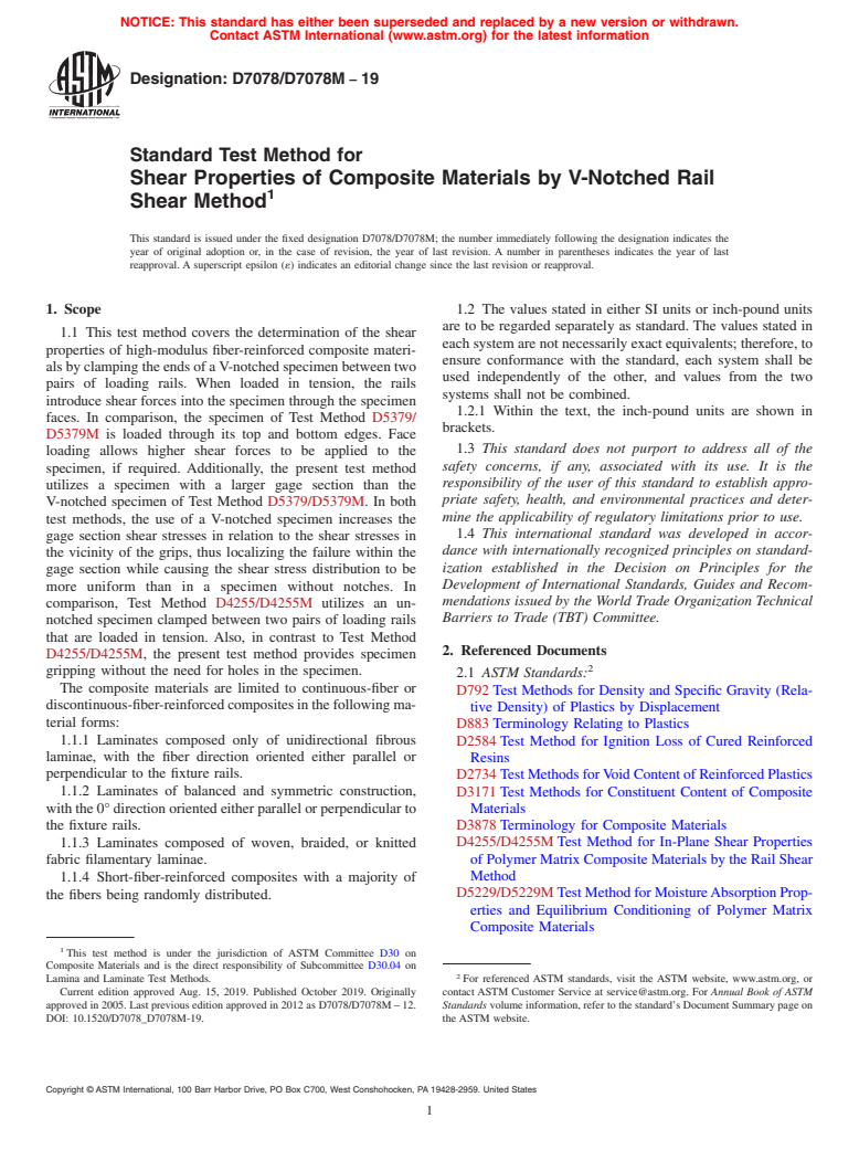 ASTM D7078/D7078M-19 - Standard Test Method for  Shear Properties of Composite Materials by V-Notched Rail Shear  Method