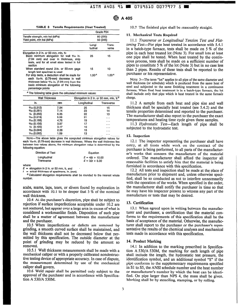 ASTM A405-91 - Specification for Seamless Ferritic Alloy-Steel Pipe Specially Heat Treated for High-Temperature Service (Withdrawn 1995)