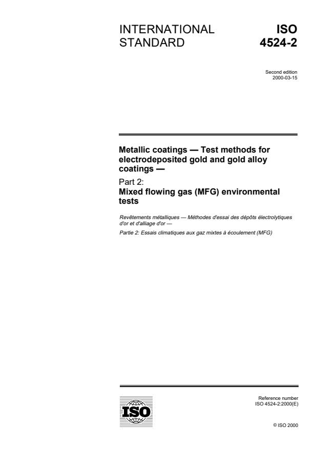 ISO 4524-2:2000 - Metallic coatings -- Test methods for electrodeposited gold and gold alloy coatings