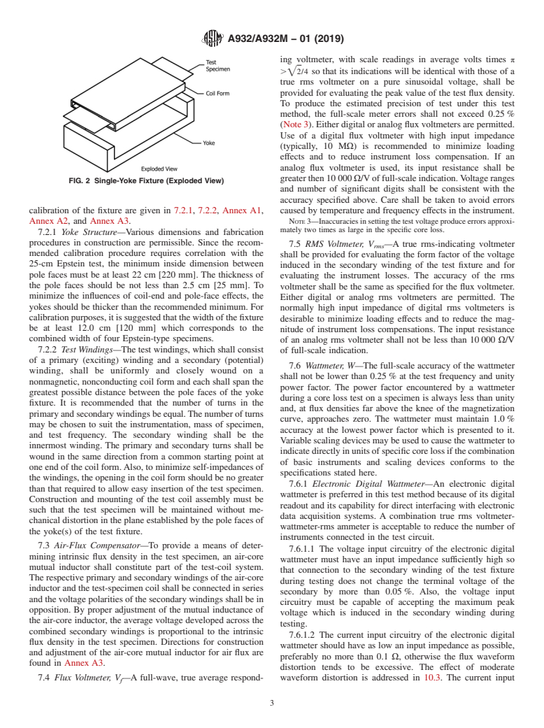 ASTM A932/A932M-01(2019) - Standard Test Method for Alternating-Current Magnetic Properties of Amorphous Materials   at Power Frequencies Using Wattmeter-Ammeter-Voltmeter Method with   Sheet Specimens