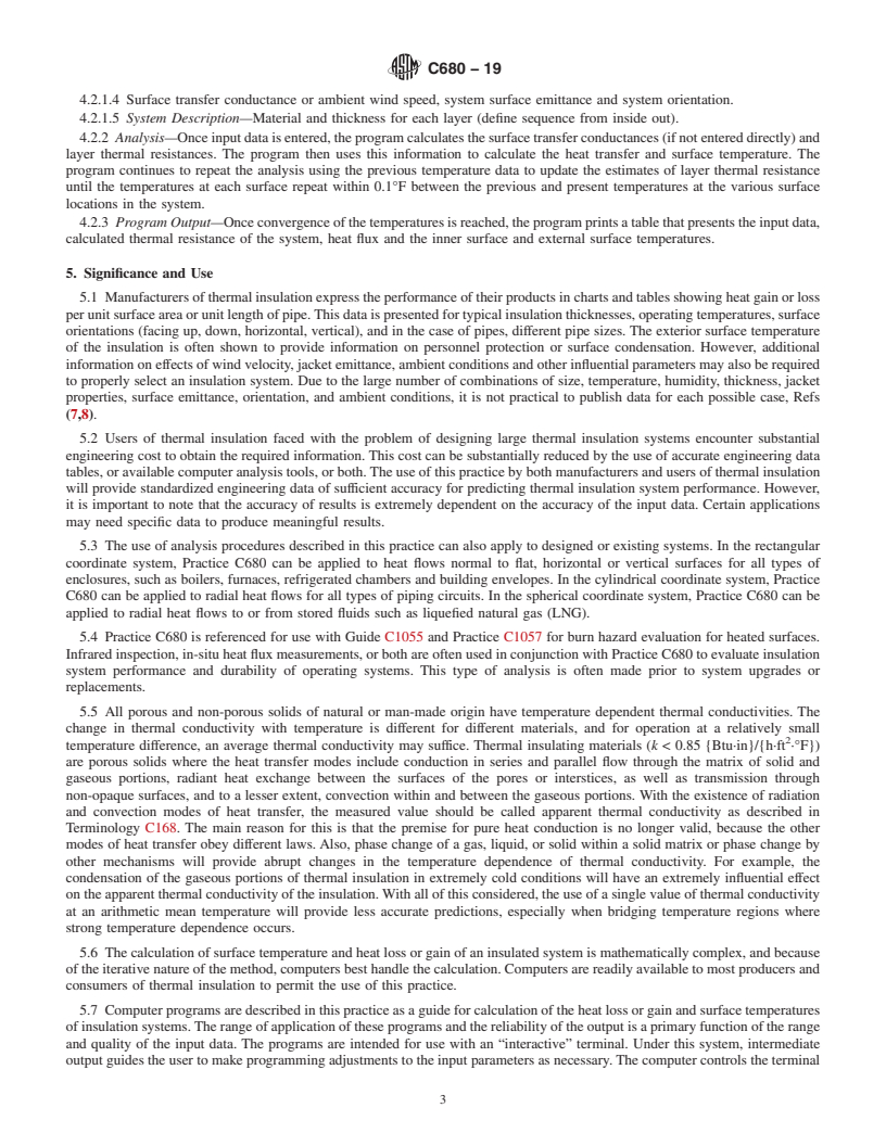 REDLINE ASTM C680-19 - Standard Practice for Estimate of the Heat Gain or Loss and the Surface Temperatures  of Insulated Flat, Cylindrical, and Spherical  Systems by Use of Computer  Programs