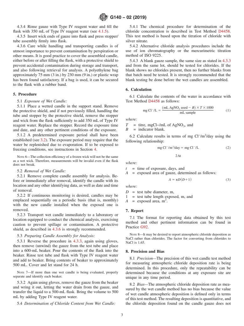 ASTM G140-02(2019) - Standard Test Method for  Determining Atmospheric Chloride Deposition Rate by Wet Candle  Method