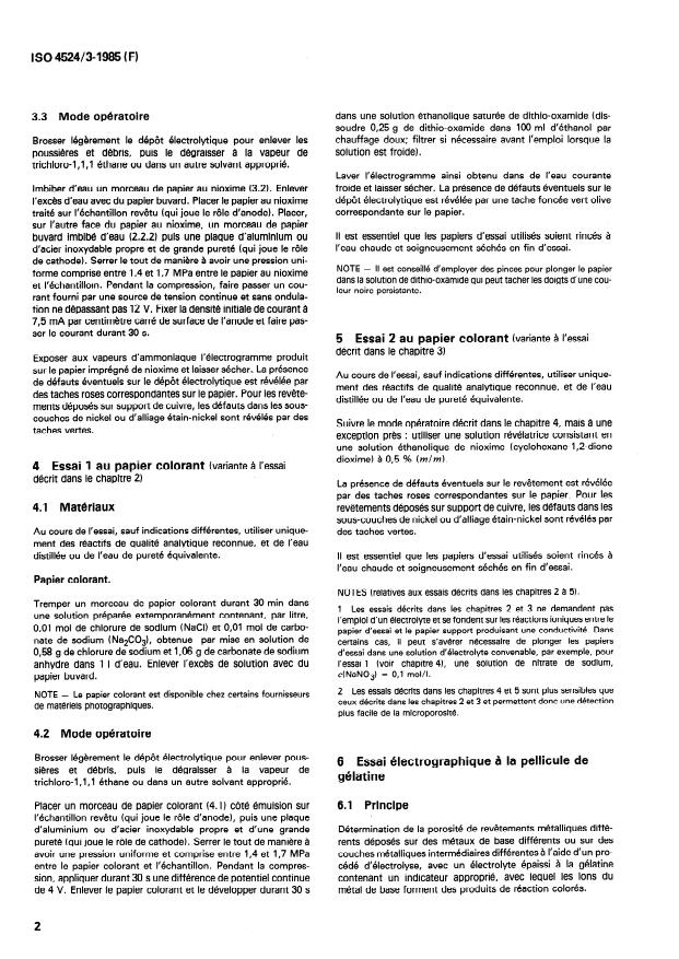 ISO 4524-3:1985 ISO 4524-3:1985 - Revetements métalliques -- Méthodes d'essai des dépôts électrolytiques d'or et d'alliages d'or - Page 4 preview
