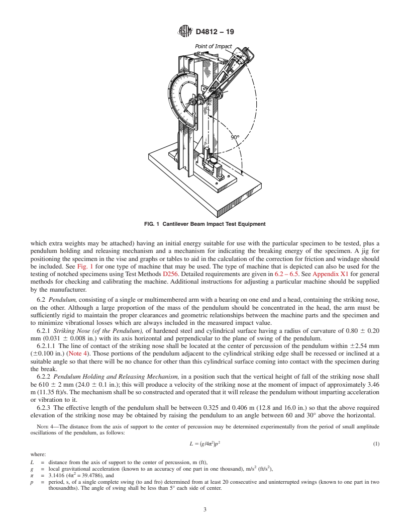 REDLINE ASTM D4812-19 - Standard Test Method for Unnotched Cantilever Beam Impact Resistance of Plastics