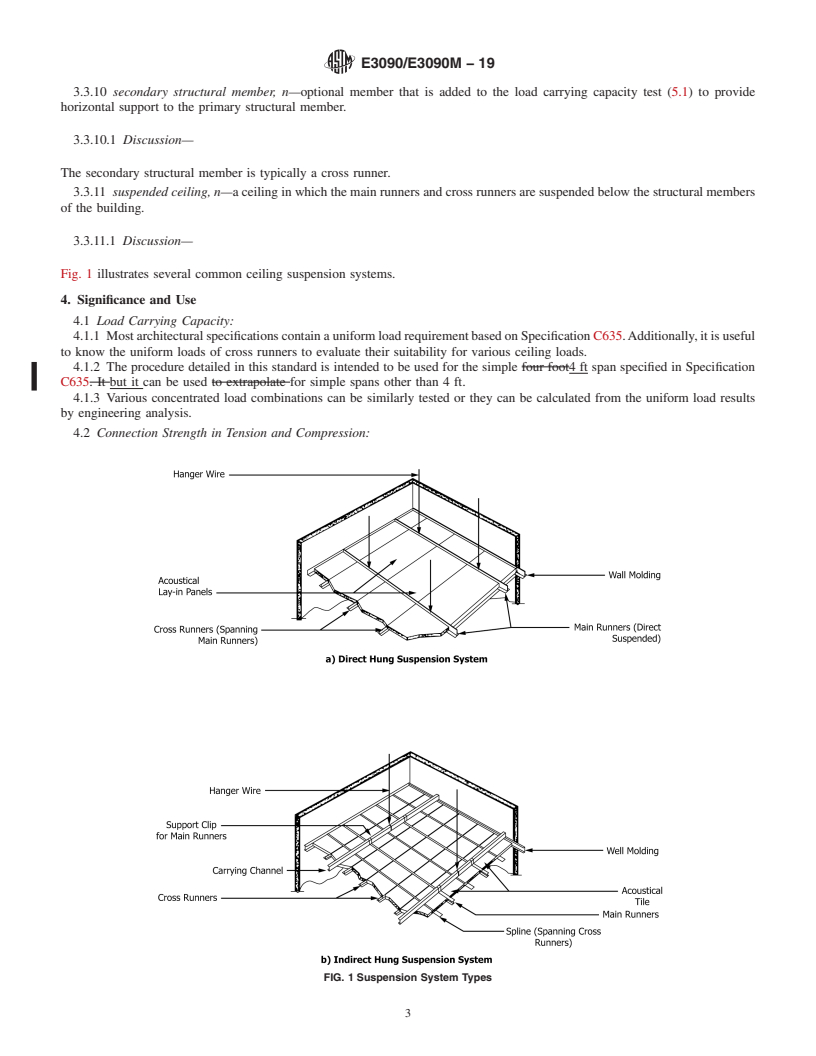 REDLINE ASTM E3090/E3090M-19 - Standard Test Methods for Strength Properties of Metal Ceiling Suspension Systems