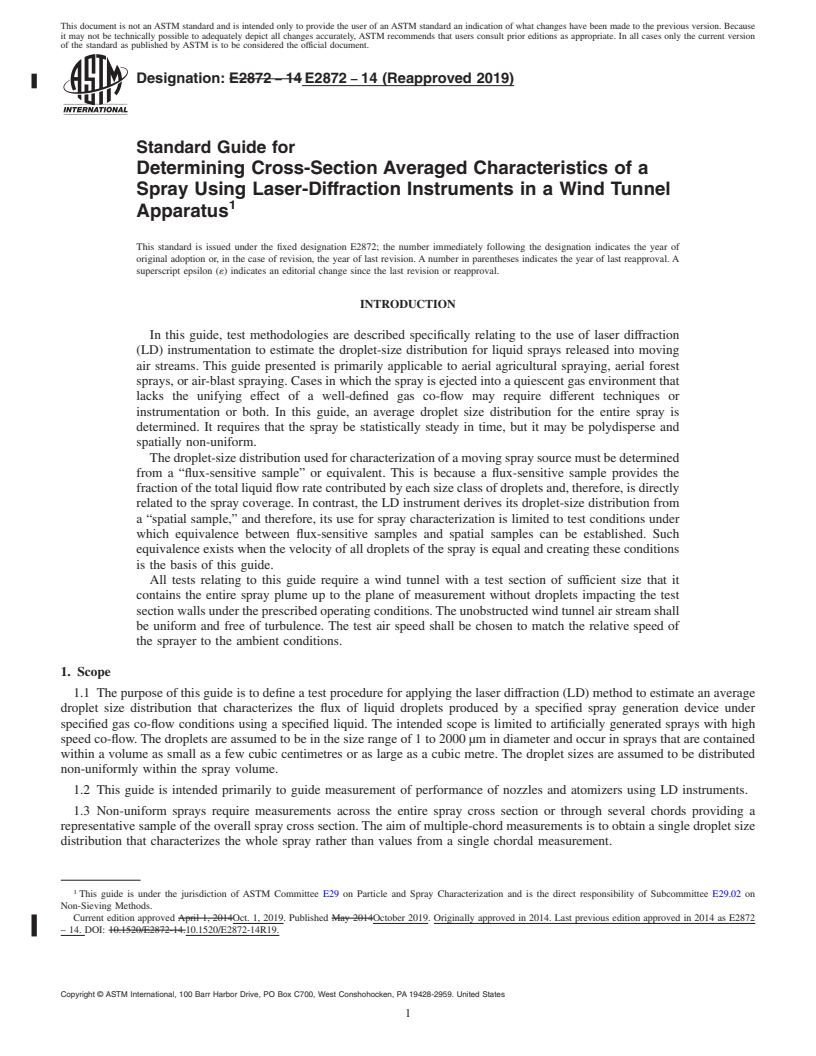 REDLINE ASTM E2872-14(2019) - Standard Guide for Determining Cross-Section Averaged Characteristics of a Spray  Using Laser-Diffraction Instruments in a Wind Tunnel Apparatus