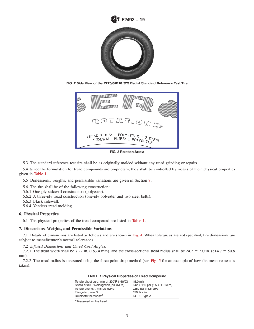 REDLINE ASTM F2493-19 - Standard Specification for P225/60R16 97S Radial Standard Reference Test Tire