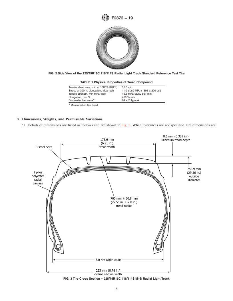 REDLINE ASTM F2872-19 - Standard Specification for  225/75R16C 116/114S M+S Radial Light Truck Standard Reference  Test Tire