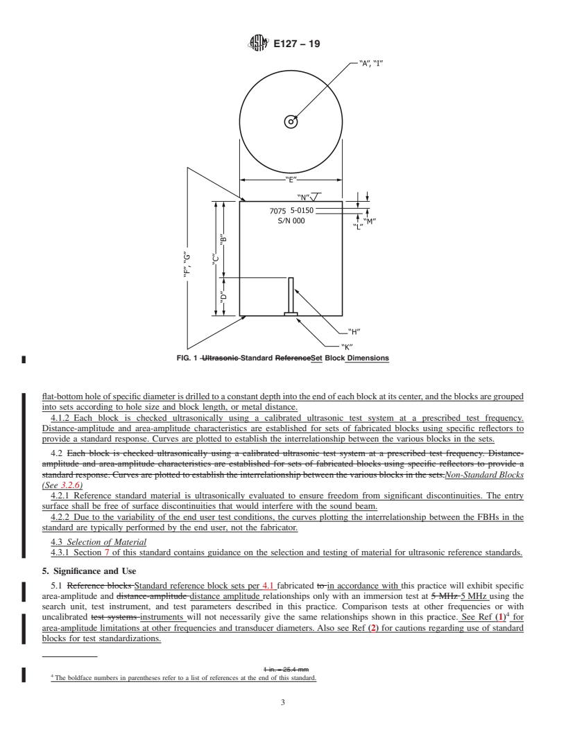 REDLINE ASTM E127-19 - Standard Practice for  Fabrication and Control of Flat Bottomed Hole Ultrasonic Standard  Reference Blocks