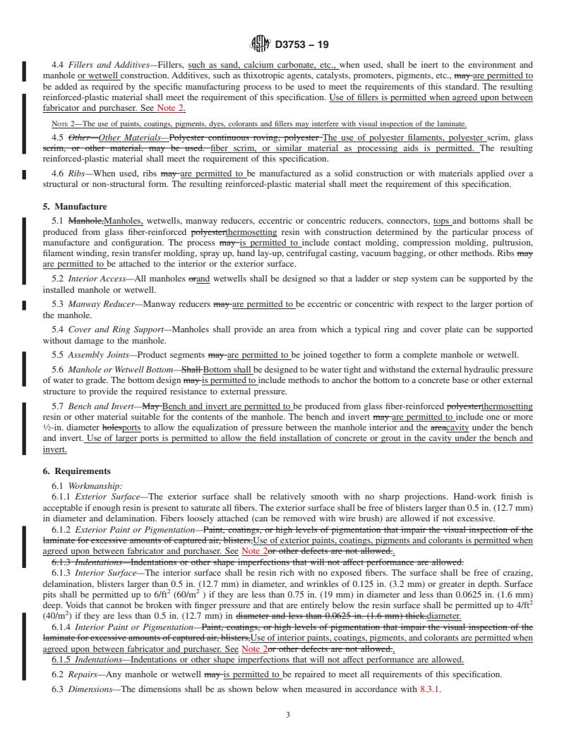 REDLINE ASTM D3753-19 - Standard Specification for Fiberglass (Glass-Fiber-Reinforced Thermosetting-Resin) Manholes  and Wetwells