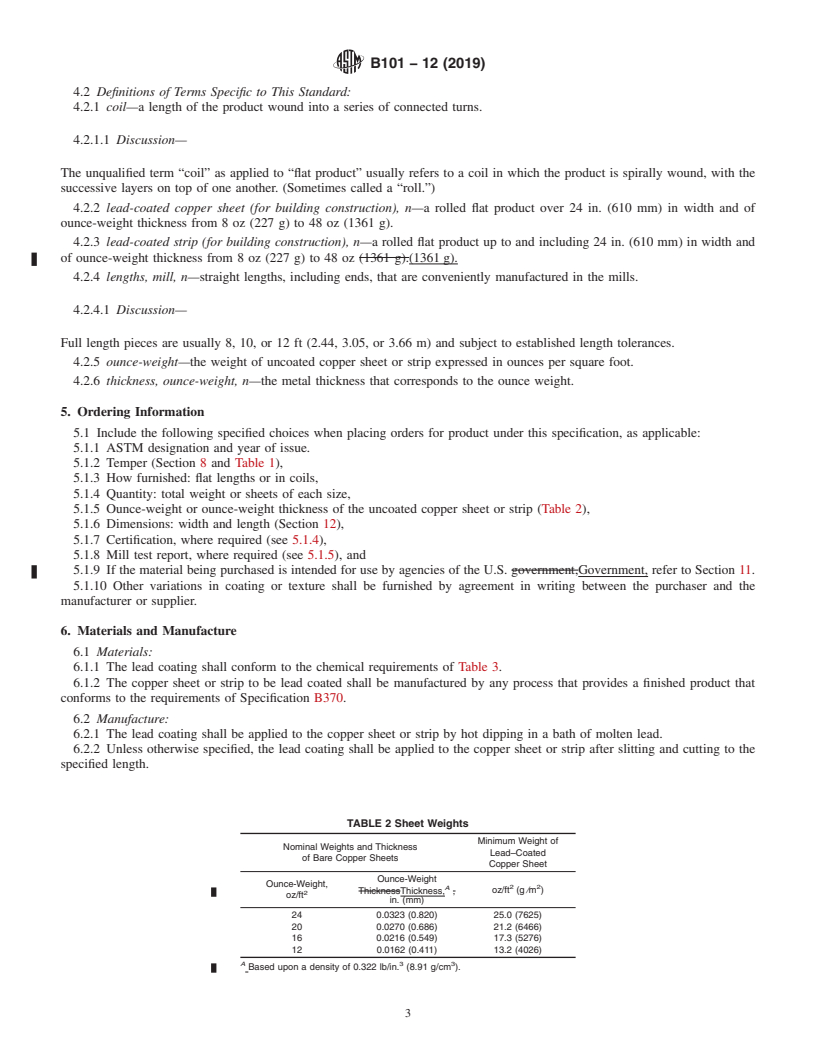 REDLINE ASTM B101-12(2019) - Standard Specification for Lead-Coated Copper Sheet and Strip for Building Construction