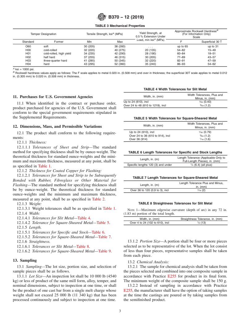 ASTM B370-12(2019) - Standard Specification for Copper Sheet and Strip for Building Construction