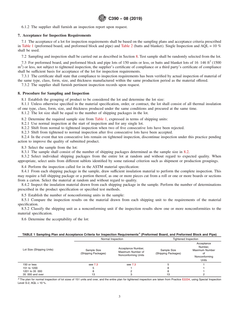 REDLINE ASTM C390-08(2019) - Standard Practice for  Sampling and Acceptance of Thermal Insulation Lots