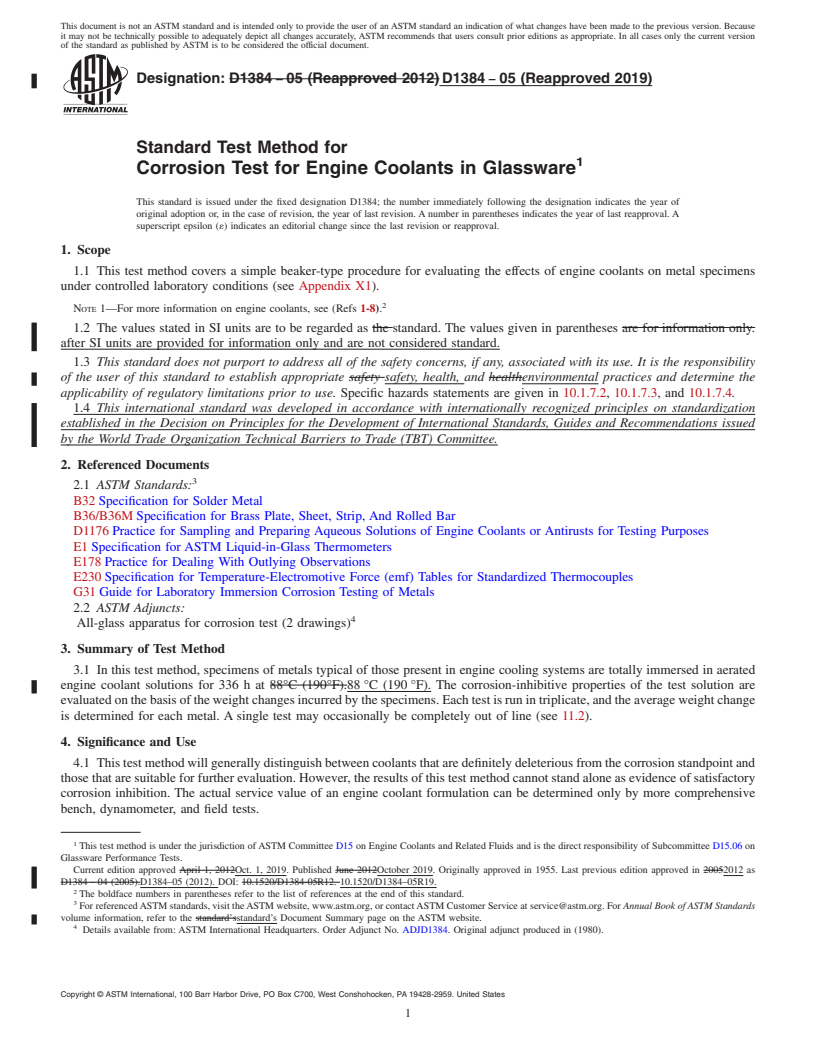 REDLINE ASTM D1384-05(2019) - Standard Test Method for Corrosion Test for Engine Coolants in Glassware