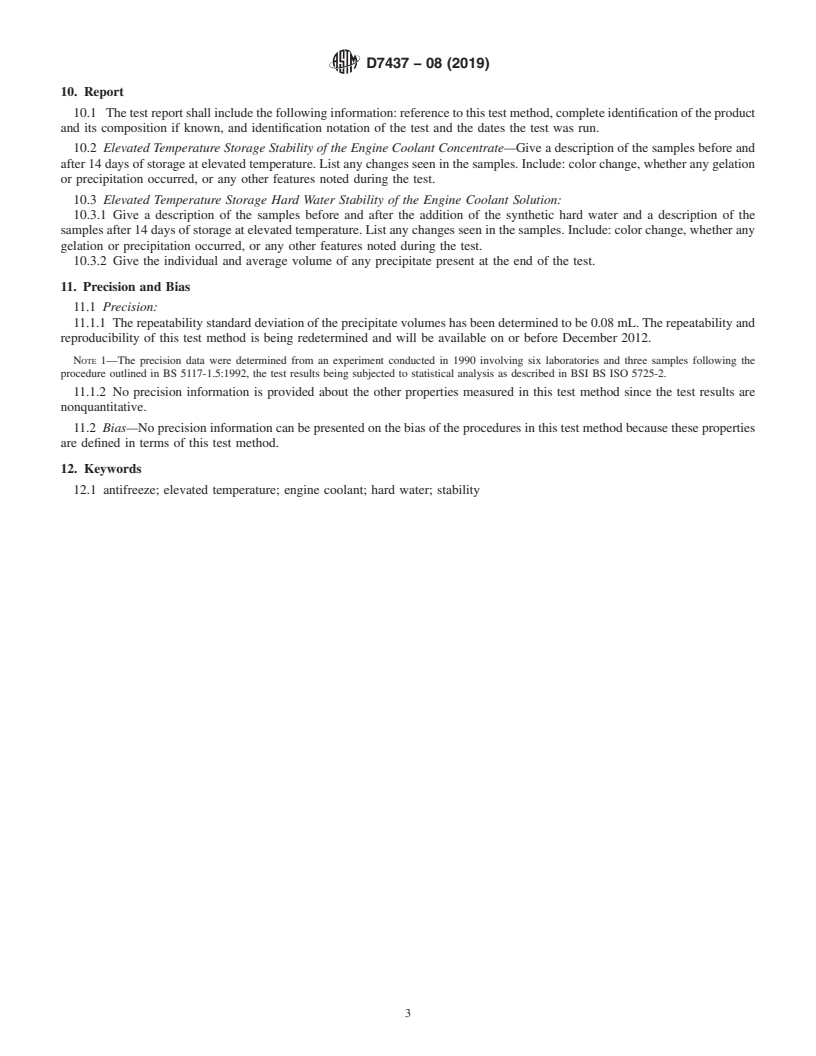 REDLINE ASTM D7437-08(2019) - Standard Test Method for Temperature and Hard Water Stability of Engine Coolants