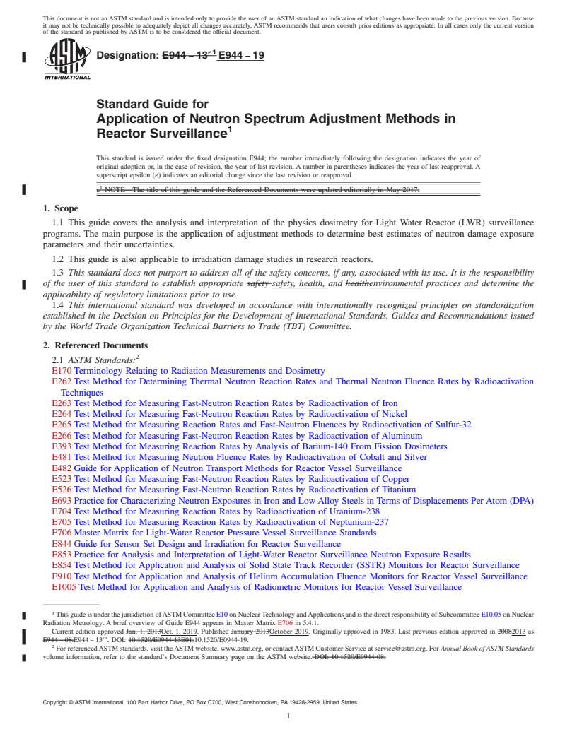 REDLINE ASTM E944-19 - Standard Guide for  Application of Neutron Spectrum Adjustment Methods in Reactor Surveillance