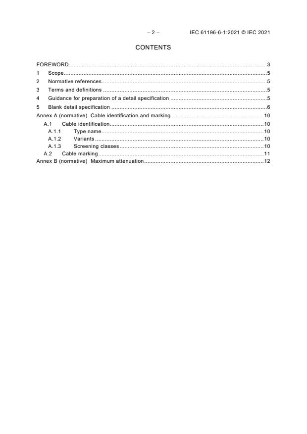 IEC 61196-6-1:2021 IEC 61196-6-1:2021 - Coaxial communication cables - Part 6-1: Blank detail specification for CATV drop cables - Page 4 preview