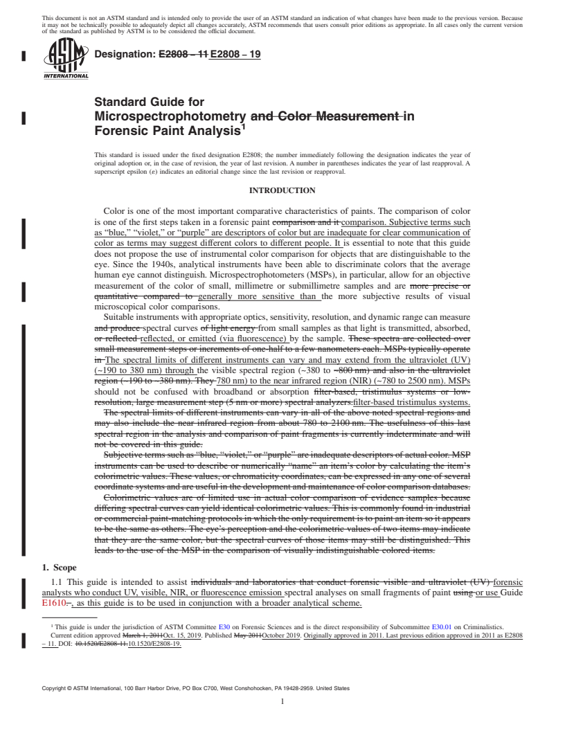 REDLINE ASTM E2808-19 - Standard Guide for  Microspectrophotometry in Forensic Paint Analysis