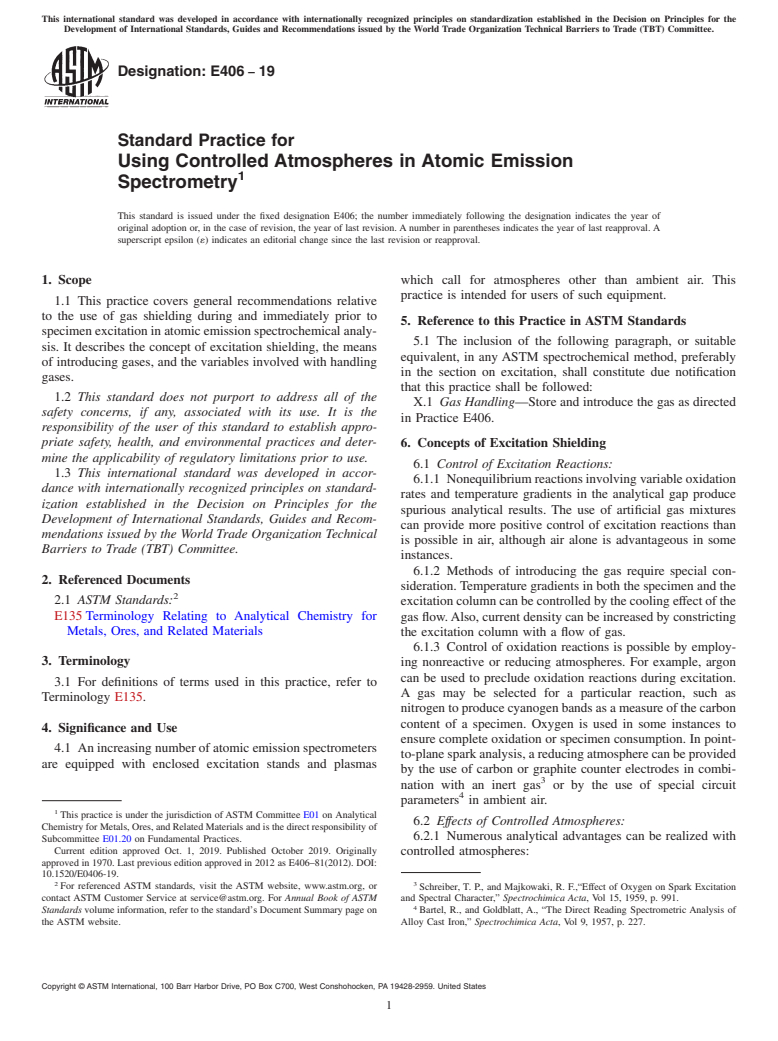 ASTM E406-19 - Standard Practice for  Using Controlled Atmospheres in Atomic Emission Spectrometry