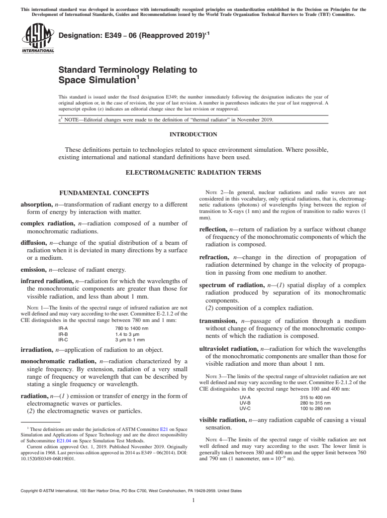 ASTM E349-06(2019)e1 - Standard Terminology Relating to  Space Simulation