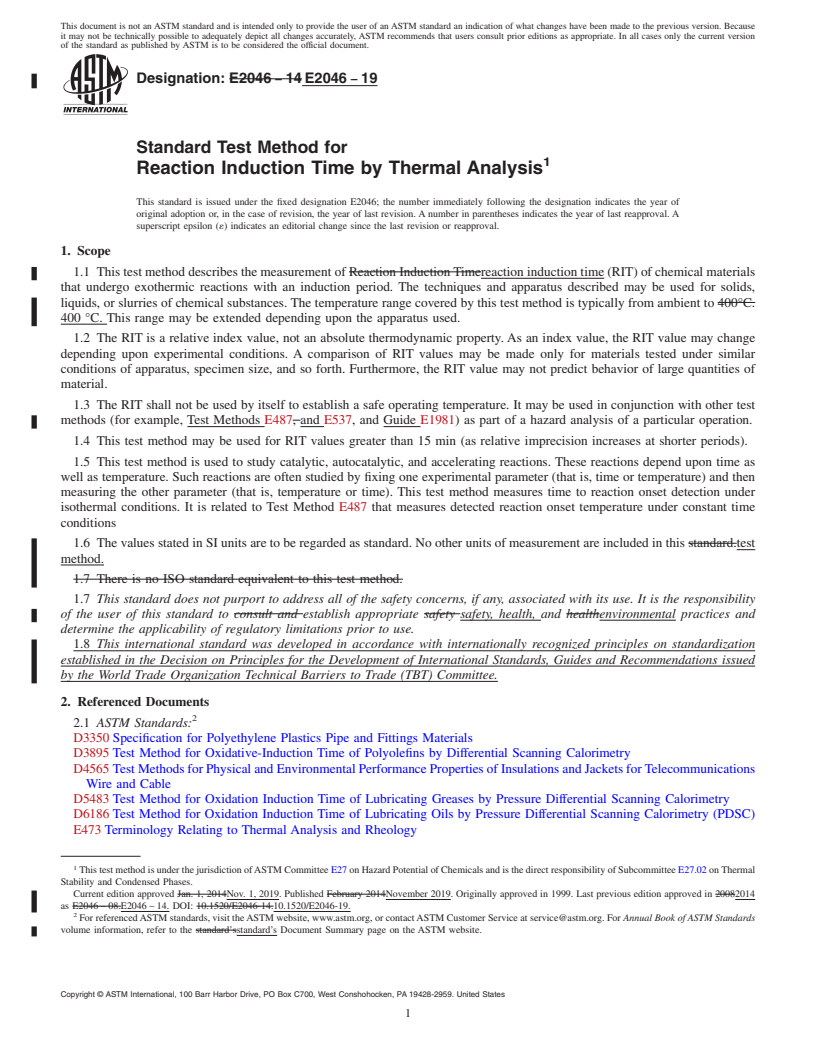 REDLINE ASTM E2046-19 - Standard Test Method for  Reaction Induction Time by Thermal Analysis