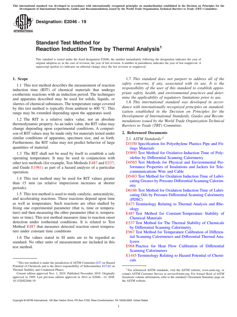 ASTM E2046-19 - Standard Test Method for  Reaction Induction Time by Thermal Analysis