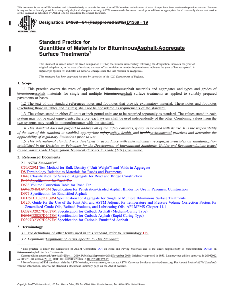 REDLINE ASTM D1369-19 - Standard Practice for  Quantities of Materials for Asphalt-Aggregate Surface Treatments