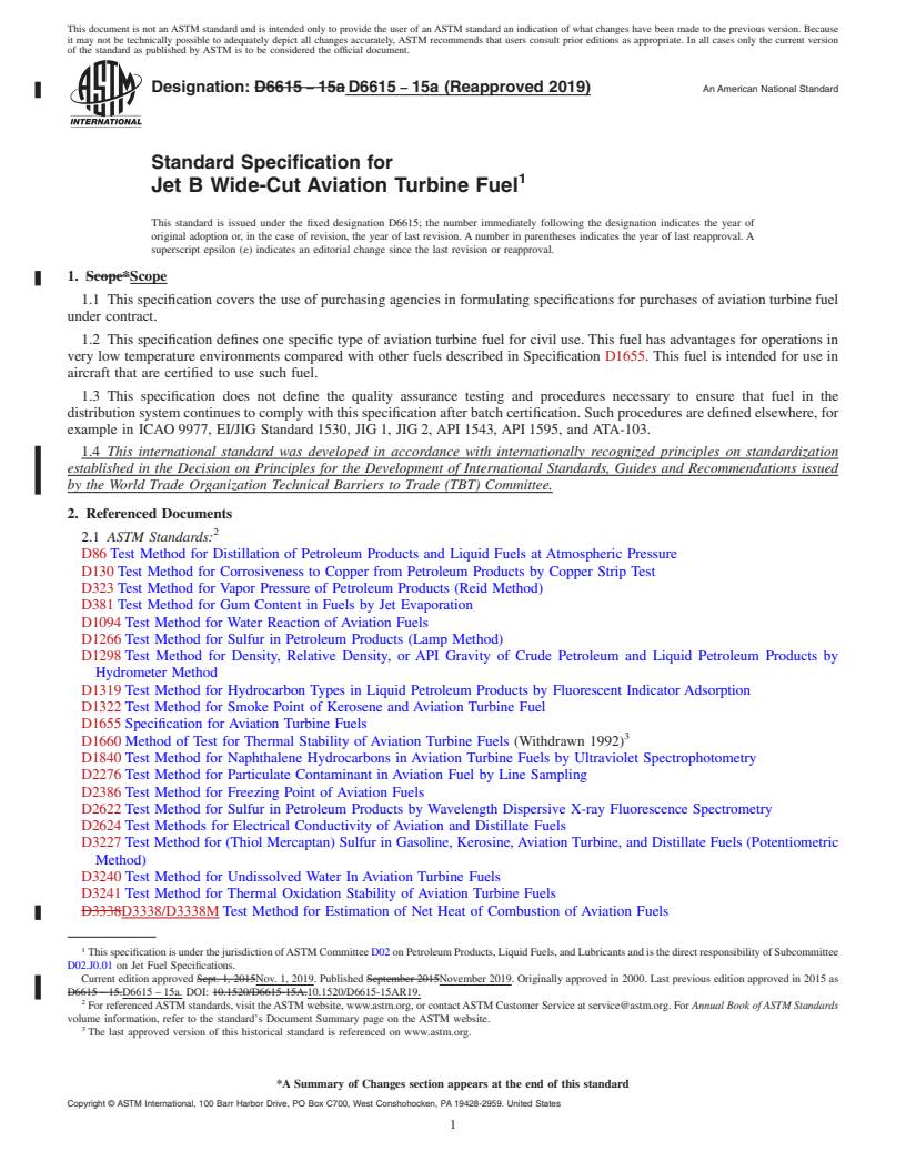 REDLINE ASTM D6615-15a(2019) - Standard Specification for  Jet B Wide-Cut Aviation Turbine Fuel