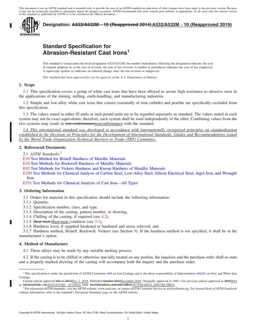 REDLINE ASTM A532/A532M-10(2019) - Standard Specification for  Abrasion-Resistant Cast Irons