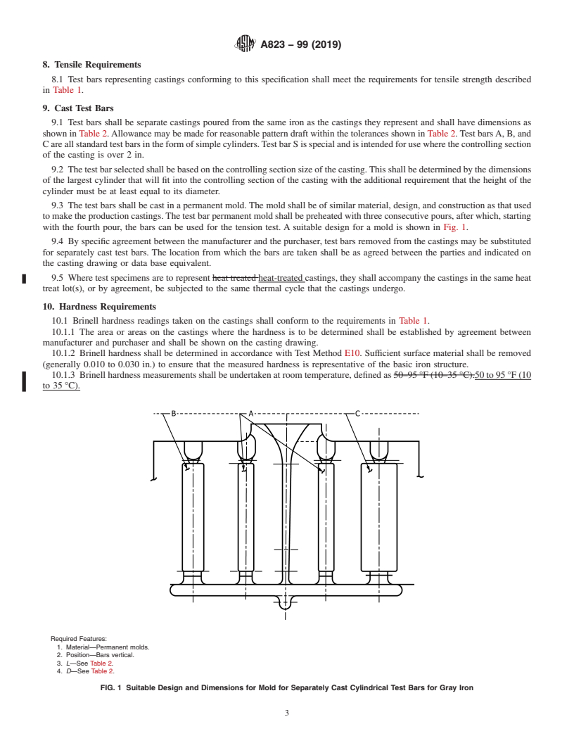 REDLINE ASTM A823-99(2019) - Standard Specification for  Statically Cast Permanent Mold Gray Iron Castings