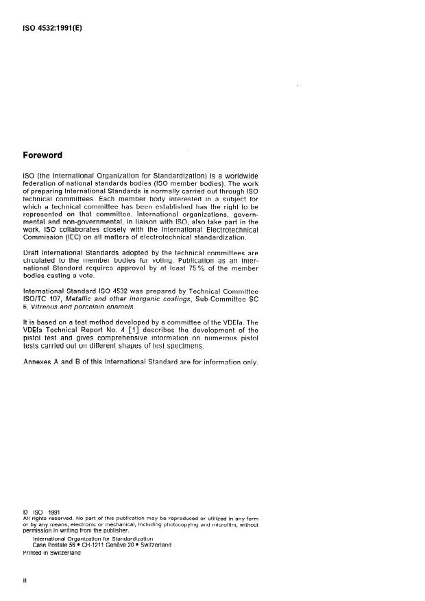 ISO 4532:1991 ISO 4532:1991 - Vitreous and porcelain enamels -- Determination of the resistance of enamelled articles to impact -- Pistol test - Page 2 preview