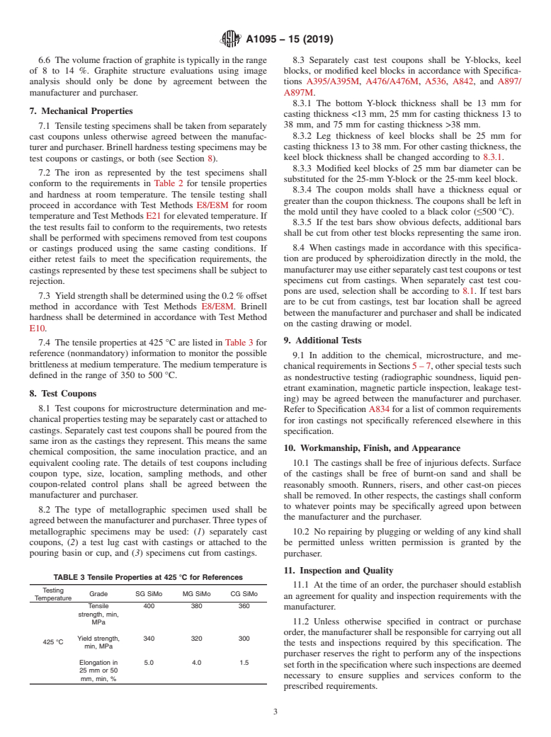 ASTM A1095-15(2019) - Standard Specification for High-Silicon Molybdenum Ferritic Iron Castings