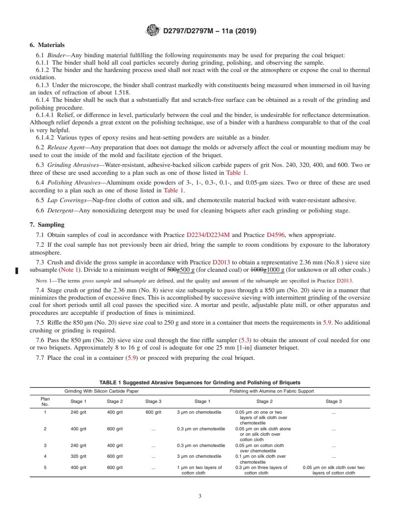 REDLINE ASTM D2797/D2797M-11a(2019) - Standard Practice for  Preparing Coal Samples for Microscopical Analysis by Reflected  Light