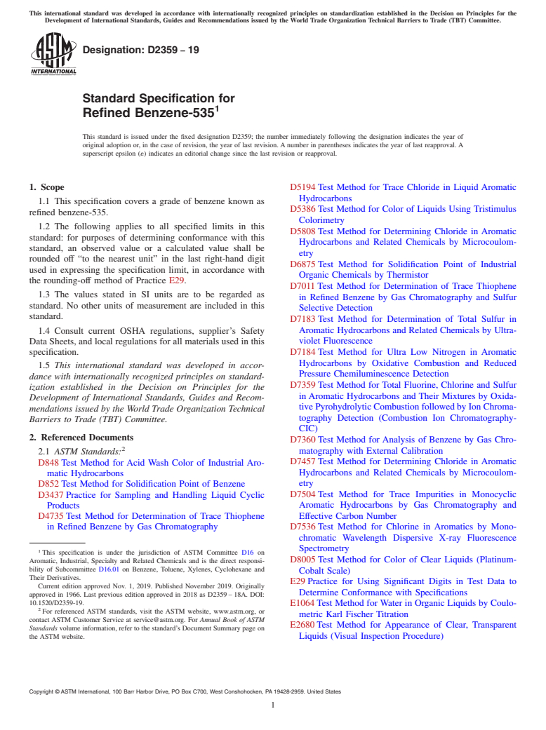 ASTM D2359-19 - Standard Specification for Refined Benzene-535