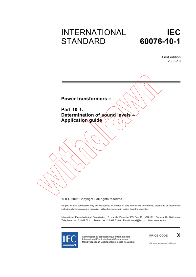 IEC 60076-10-1:2005 - Power transformers - Part 10-1: Determination of sound levels - Application guide
Released:10/17/2005