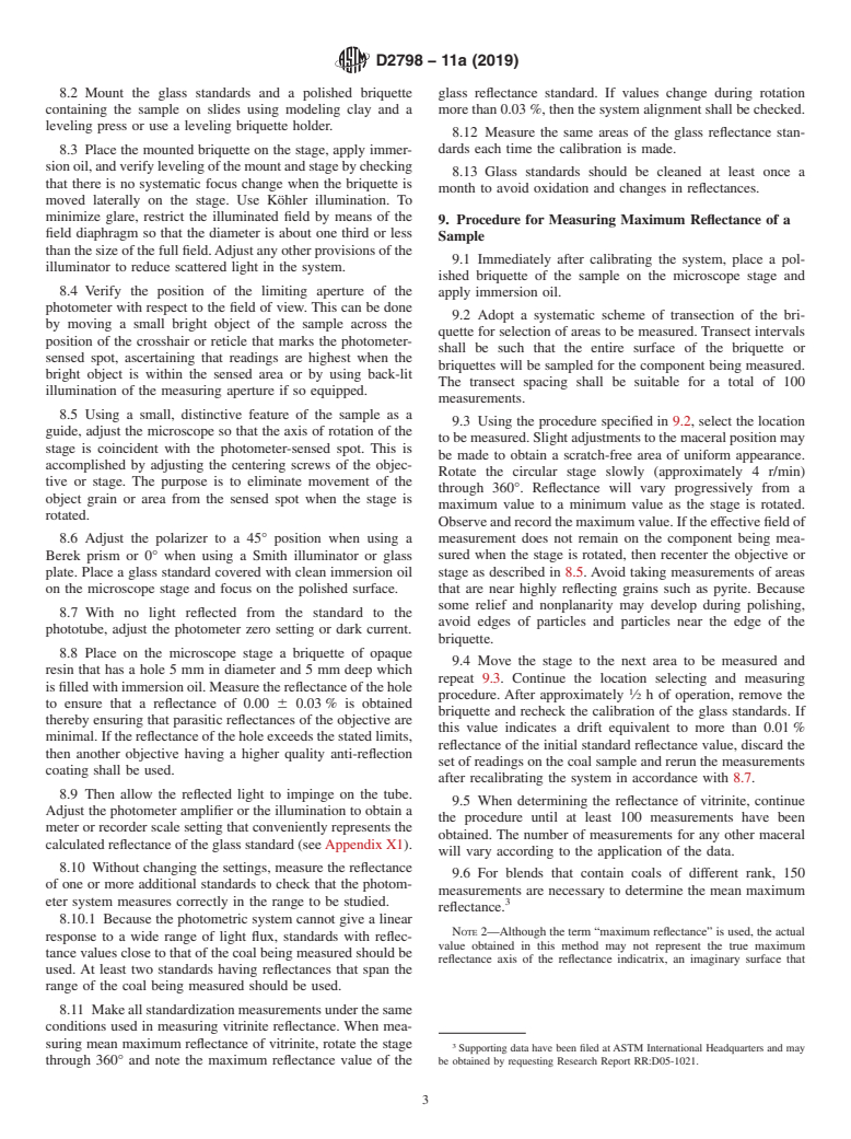 ASTM D2798-11a(2019) - Standard Test Method for  Microscopical Determination of the Vitrinite Reflectance of Coal