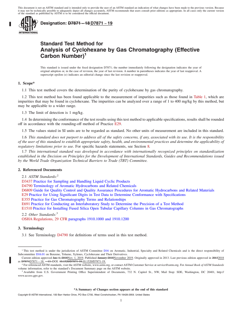 REDLINE ASTM D7871-19 - Standard Test Method for Analysis of Cyclohexane by Gas Chromatography (Effective Carbon  Number)