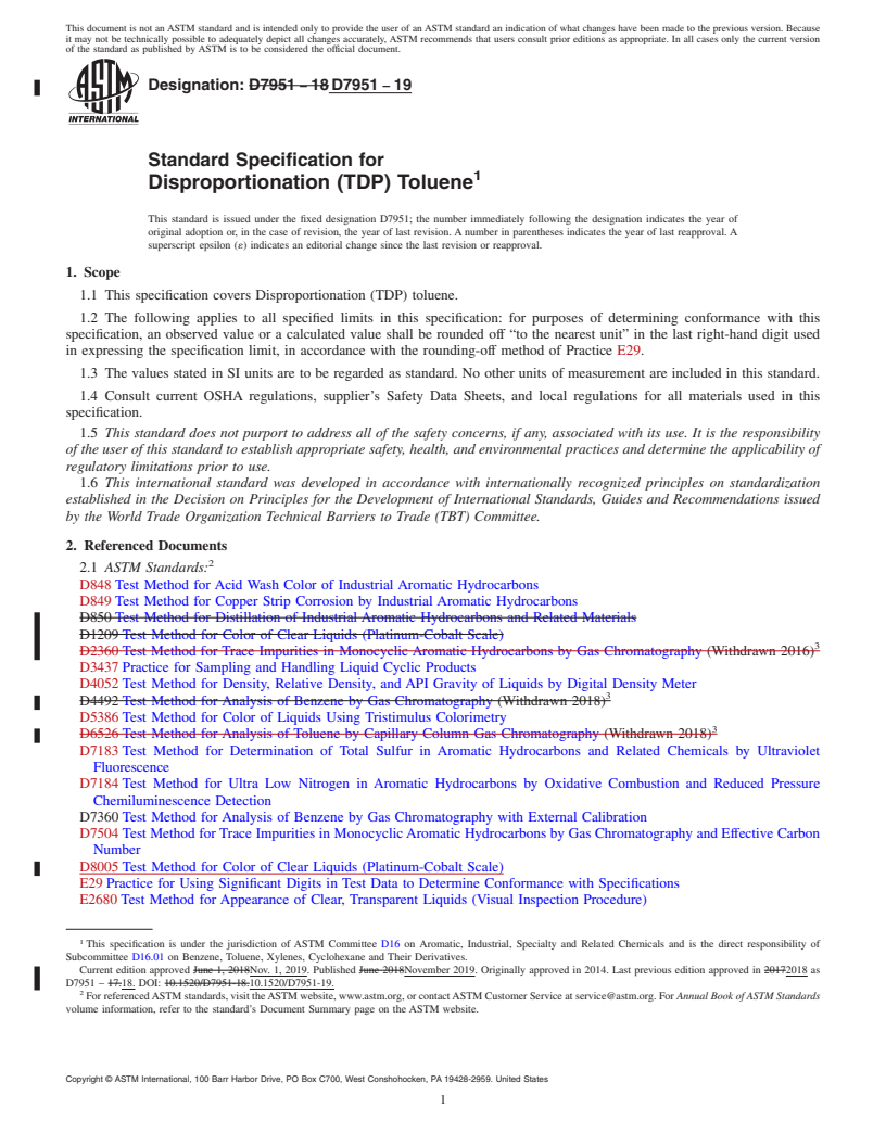 REDLINE ASTM D7951-19 - Standard Specification for Disproportionation (TDP) Toluene