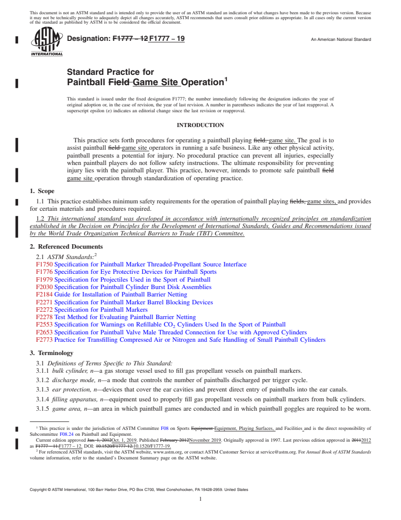 REDLINE ASTM F1777-19 - Standard Practice for  Paintball Game Site Operation