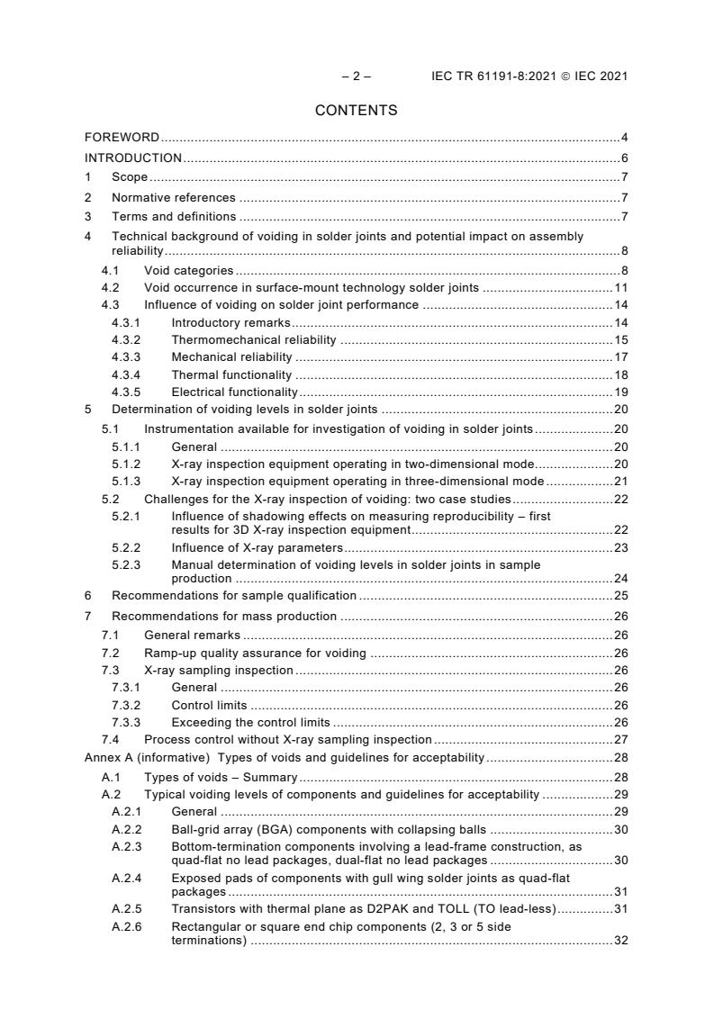 IEC TR 61191-8:2021 IEC TR 61191-8:2021 - Printed board assemblies - Part 8: Voiding in solder joints of printed board assemblies for use in automotive electronic control units - Best practices - Page 4 preview