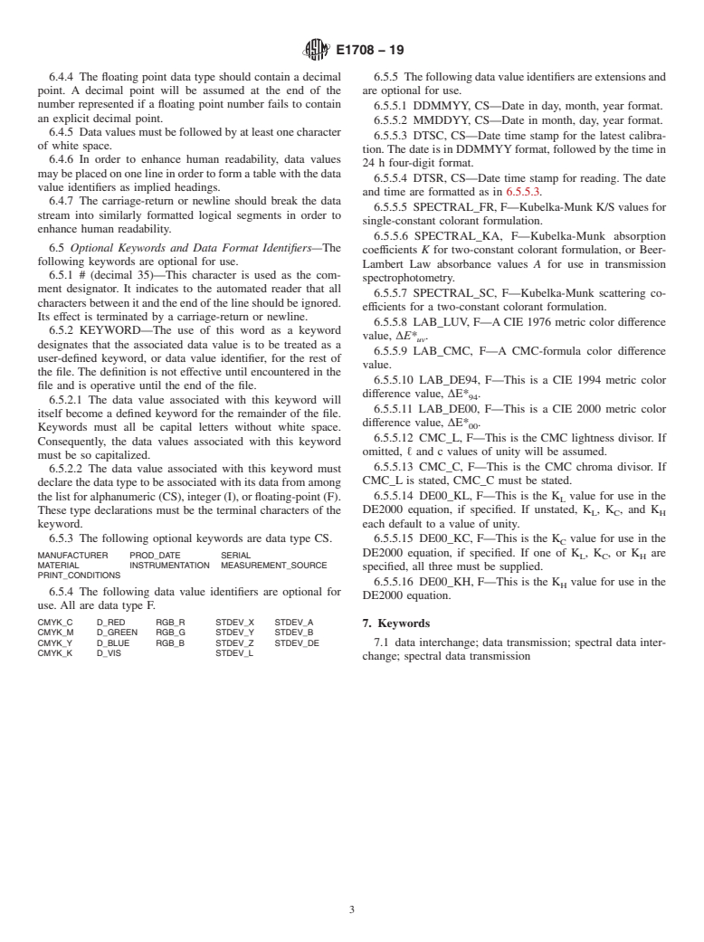 ASTM E1708-19 - Standard Practice for Electronic Interchange of Color and Appearance Data