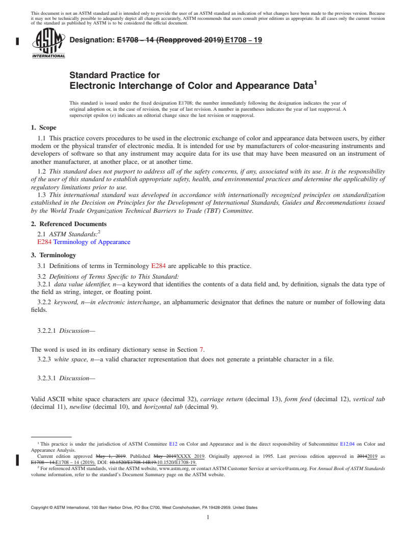 REDLINE ASTM E1708-19 - Standard Practice for Electronic Interchange of Color and Appearance Data