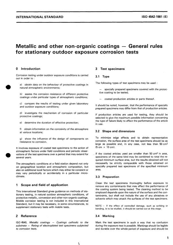 ISO 4542:1981 - Metallic and other non-organic coatings -- General rules for stationary outdoor exposure corrosion tests